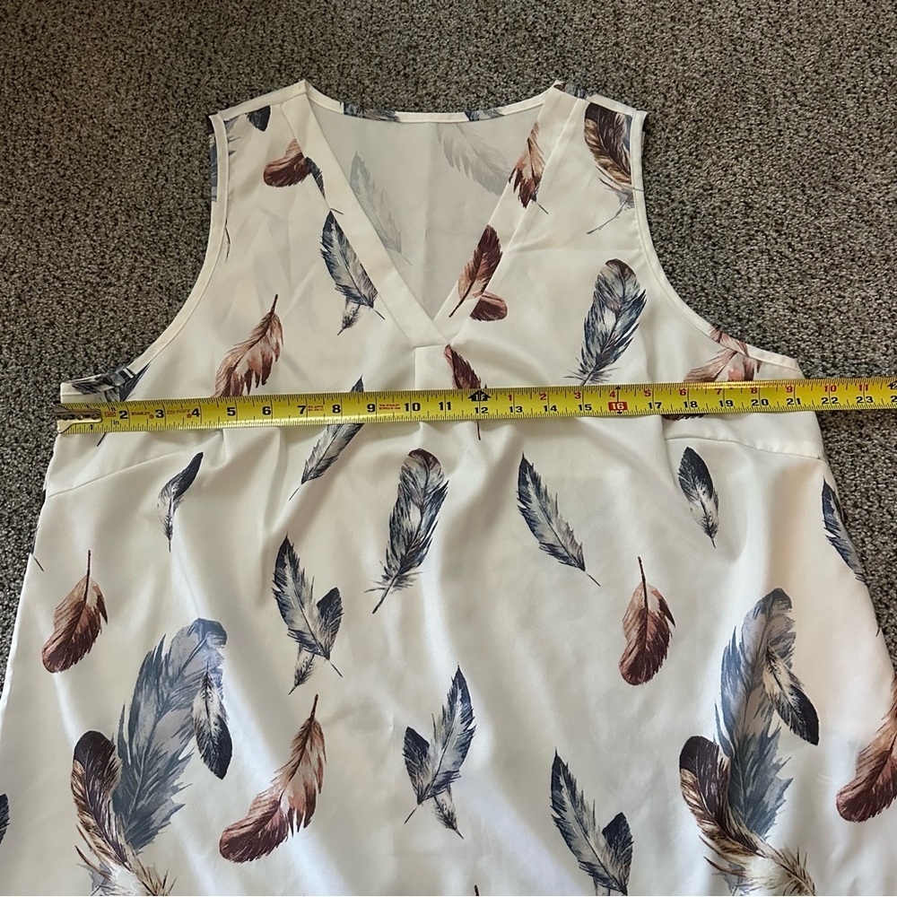 EMORY ROSE 1XL Ivory Brown Blue Feather Feathers Print Blouse - Picture 8 of 8